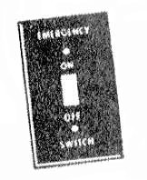 Switch Plate, White 1/4IN Silk Screening, Configuration Toggle Switch, Emergency On/Off Legend, Number of Gang: 1, Application: Switch Box, Material: Steel, Finish: Painted, Shape: Rectangular, Color: Red, Mounting: Flush