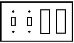 Wallplate, 3.281IN Box Mounting, Application: Residential, Standard: UL 883, Size: 8.187 X 4.5IN, Number of Gangs: 4, Cutout: (2) Toggle Switch, (2) Blank, Material: Cold Rolled Steel, Thickness: 0.03IN, Color: Semi Gloss Ivory