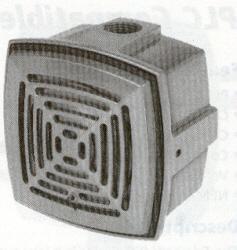 Low-current, high decibel, AC vibrating horn for heavy-duty use and is UL listed to NEMA 4X enclosure requirements. The die-cast weatherproof box has a durable, corrosion resistant, electrostatic heat flowed powder epoxy gray finish. May be used for indoor applications.