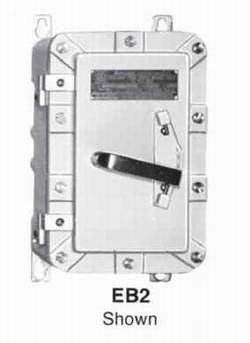 Enclosed Circuit Breaker, Type Bolted Enclosure, Constructional Feature Explosionproof, Dust-Ignitionproof, Breaker Type FDB, Trip Type Thermal Magnetic, Voltage Rating 600 VAC/250 VDC, Current Rating 50 Ampere, Number of Poles 2, Hub Location Feed Through, Enclosure NEMA 3R/7B/7C/7D/9E/9F/9G, Enclosure Material Copper-Free Aluminum, Enclosure Finish 2 Coat Epoxy Enamel, Shaft/Handle Material Stainless Steel, Mounting Surface, Approval UL 1203, Applications Corrosive Atmosphere, Hazardous Location, Refinery, Chemical Plants, Petrochemical Plants, Processing Plants, Shaft/Bushing Material Stainless Steel