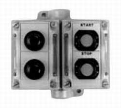 Combination Pilot Light and Pushbutton Control Station, Type Dead End, Constructional Feature Corrosion Resistant, Voltage Rating 120/240 VAC, Number of Circuits 2, Contact Configuration Universal, Number of Pushbuttons 2, Number of Pilot Lights 2, Operator Type Button, Pilot Light Type LED, Legend Start-Stop, Box Type Two Gang, Hub Size 3/4 Inch, Enclosure Material Zinc Electroplated Chromate Epoxy Powder Coated Malleable Iron, Enclosure Class I Div 1 Group B C D Zone 2, Class II Div 1 and 2 Group E F G, Class III, NEMA 3/3R/4/4X/12, IP66, Approval UL 508/698/1203/1604, CSA C22.2, Size 6.81Inch L x 7.41 Inch W x 5.52 Inch D