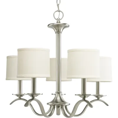 Harkening back to a simpler time, the Inspire Collection freshens traditional forms with flowing lines. Waving metal arms rush from the center to gracefully support off-white linen...