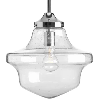 Polished Chrome one-light 12-3/4 inch pendant features a nostalgic, yet decidedly modern, design with a translucent seeded globe. Ideal in farmhouse, urban industrial and transitio...