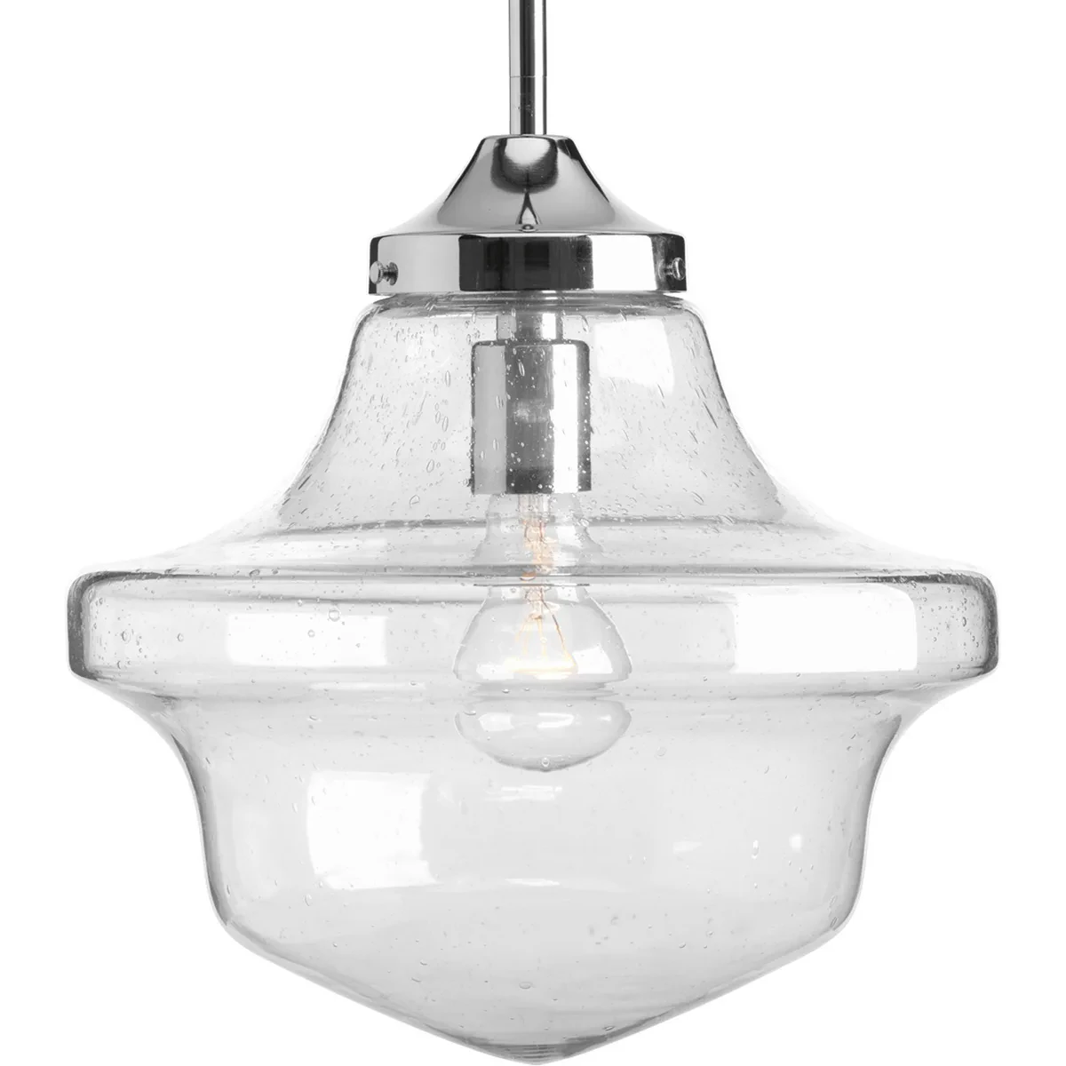 Polished Chrome one-light 12-3/4 inch pendant features a nostalgic, yet decidedly modern, design with a translucent seeded globe. Ideal in farmhouse, urban industrial and transitio...