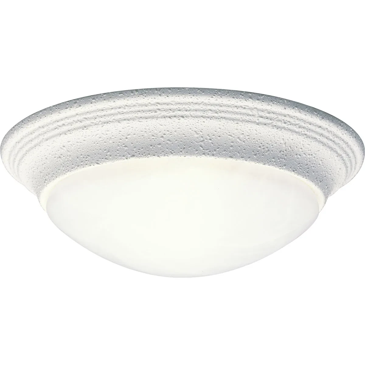 One-light 11-1/2 inch close-to-ceiling fixture with etched alabaster style glass bowl and White finish. Twist on glass for easy relamping. This fixture is perfect for bedrooms, clo...