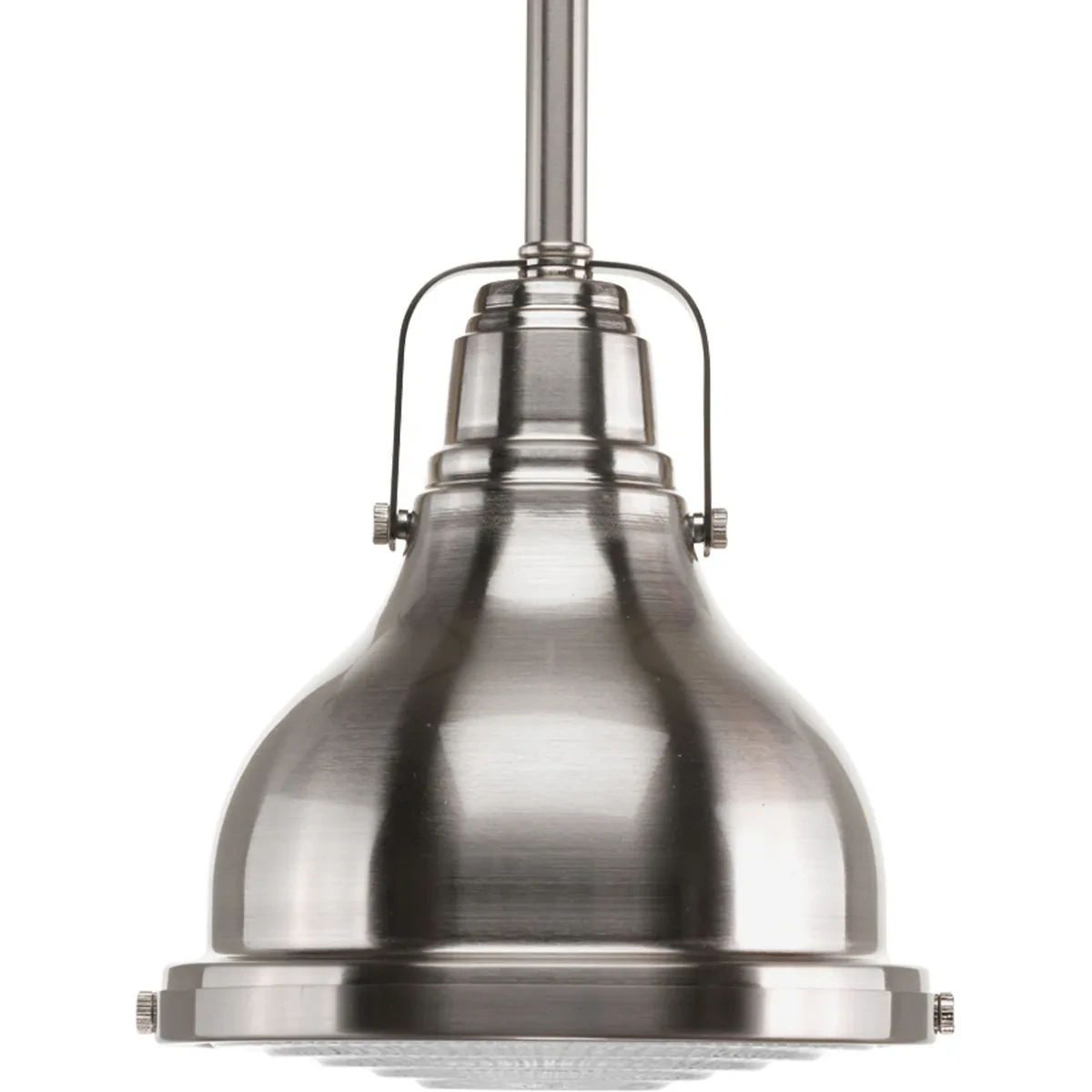 The One-Light mini-pendant features industrial roots in both form and function. The Brush Nickel finish highlight the high-quality prismatic glass which adds to the historical aest...