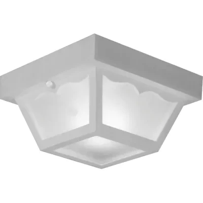 One-light non-metallic ceiling light with one-piece white acrylic diffuser and scalloped detail. White finish.