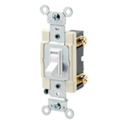 20-Amp, 120/277-Volt, Toggle Framed Single-Pole AC Quiet Switch, Commercial Grade, Grounding, White
