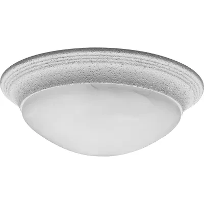 Two-light 14 inch close-to-ceiling fixture with etched alabaster style glass bowl and White finish. Twist on glass for easy relamping. This fixture is perfect for bedrooms, closets...