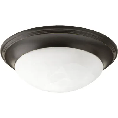 One-light 11-1/2 inch close-to-ceiling fixture with etched alabaster style glass bowl and Antique Bronze finish. Twist on glass for easy relamping. This fixture is perfect for bedr...