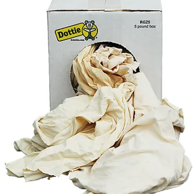 Wiping Rag, White, Features-New Bleached Knit Rags, Medium Weight, Soft, Absorbent, Low Lint, 5 pound box