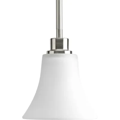 Gleeful simplicity defines this one-light mini-pendant with fluted glass from the Joy Collection. Refreshing and fashionable arcing forms of Brushed Nickel metal arms enhance the e...