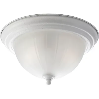 Two-light close-to-ceiling with etched ribbed melon glass with center lock up in White finish.