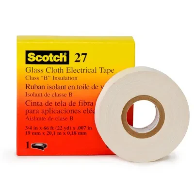 3M™ Glass Cloth Electrical Tape 27 is a 7 mil woven insulating tape with pressure sensitive rubber thermosetting adhesive. This tape is designed to operate in 600 volt dry applicat...