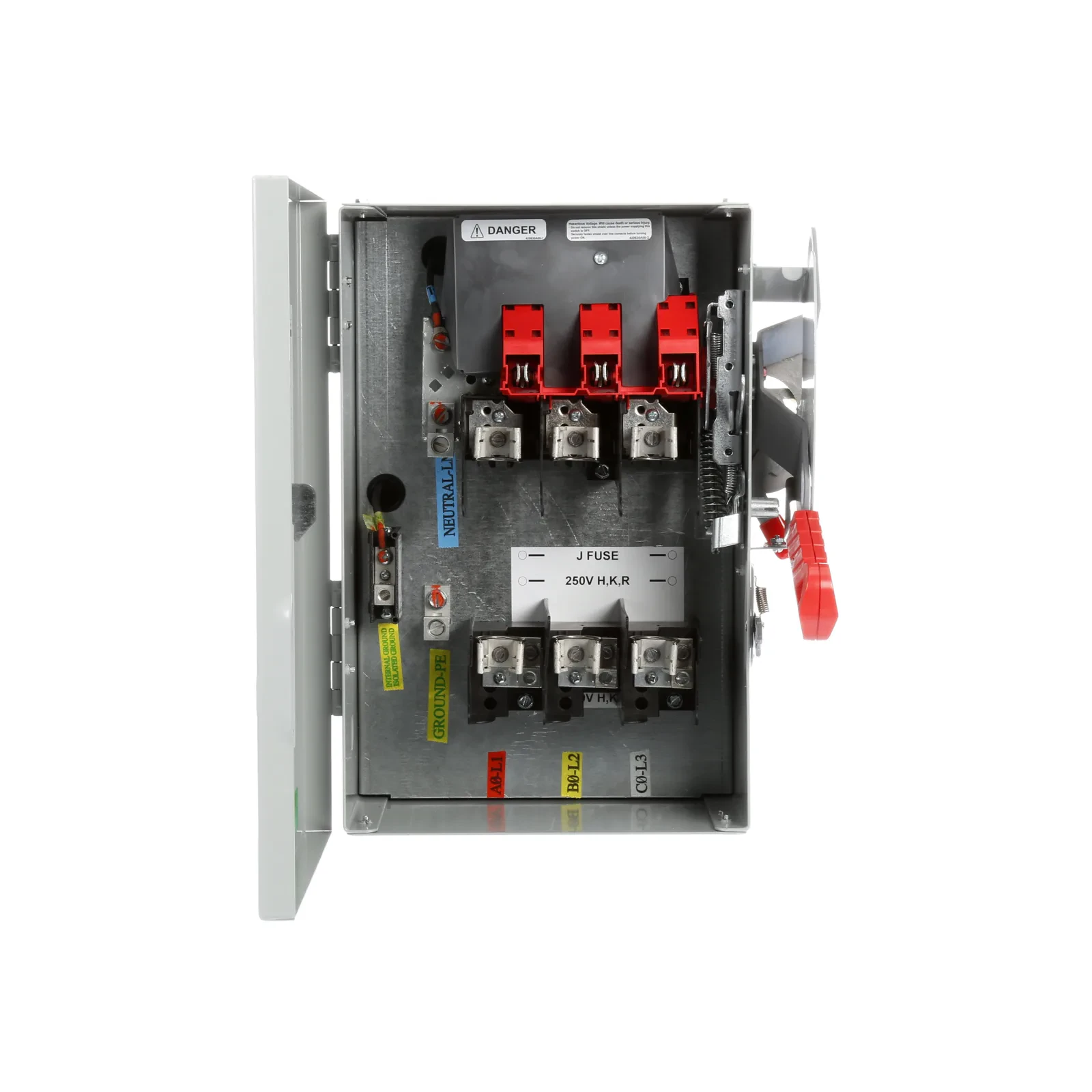 3 Phase 4 Wire Sentron II Heavy Duty Fusible Switch, Riser Orientation. 600V , 60A Max Ampere Rating, IP40, Internal Ground