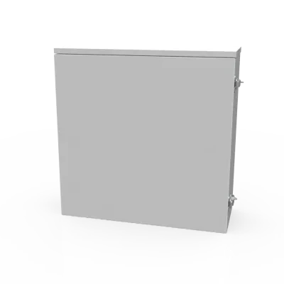 18x6x18 Hinge Cover Type 3R UL Listed Steel No Knockouts ANSI 61 Gray Back Panel Weld Studs Drip Shield Emboss Mounting Holes in Back Padlocking Draw Latch