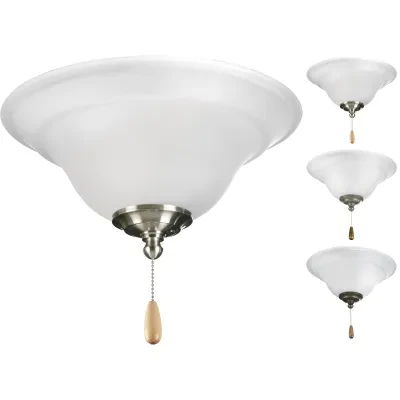 Two-light fan kit with an etched glass bowl from the Trinity Collection. Finials included are -09 Brushed Nickel, -20 Antique Bronze, -30 White and -77 Forged Bronze that match a v...