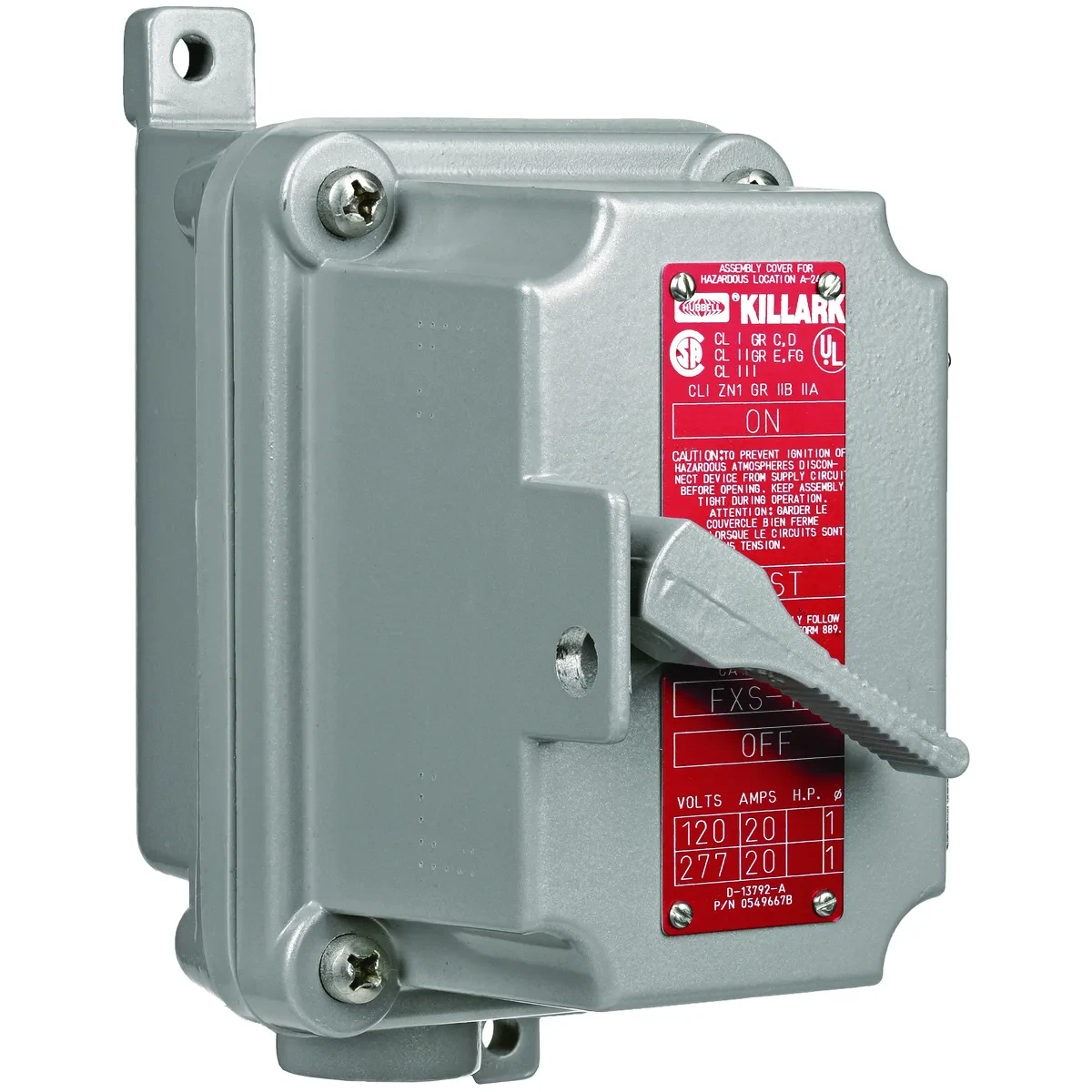 XSD/XSX/FXSD/FXSX SERIES - FXSX SINGLE GANG ALUMINUM MANUAL MOTORSTARTING SWITCH - 3 POLE 3 PHASE - FEED-THRU - HUB SIZE 3/4 IN