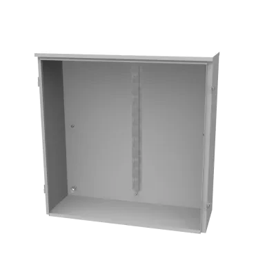 36x12x36 Hinge Cover Type 3R UL Listed Steel No Knockouts ANSI 61 Gray Back Panel Weld Studs Drip Shield Emboss Mounting Holes in Back Padlocking Draw Latch