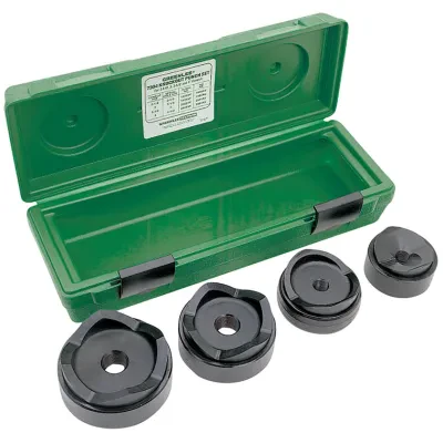 For use with all Greenlee hydraulic (manual or battery) drivers.  Knurled edge on punches for better grip.  New die design optimized for widest range of materials and drivers. Lase...