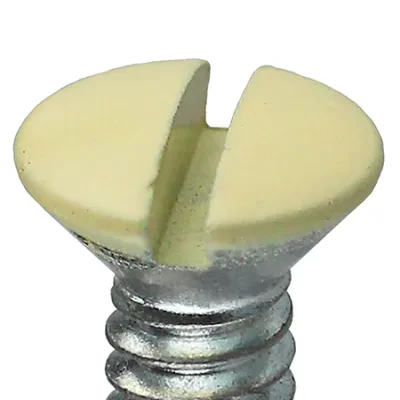 Oval Head Wall Plate Screw, Steel material, 5/16 in. length, #6-32 thread size, Almond head color, Painted finish, Slotted drive