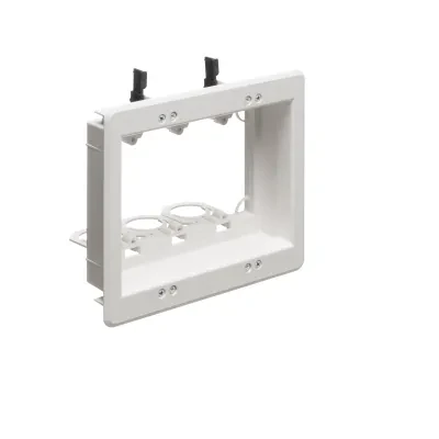 Recessed low voltage mounting bracket for old or new construction. Designed to install low voltage class 2 wiring only. White Paintable. Three Gang.