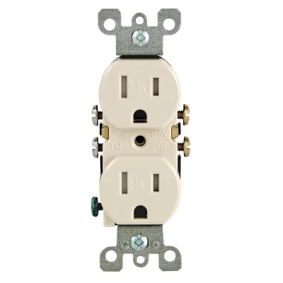 15 Amp, 125 Volt, NEMA 5-15R, 2P, 3W, Duplex Receptacle, Tamper Resistant, Straight Blade, Residential Grade, Grounding, All Screws Backed Out, With Ears, Quickwire Push-In & Side...