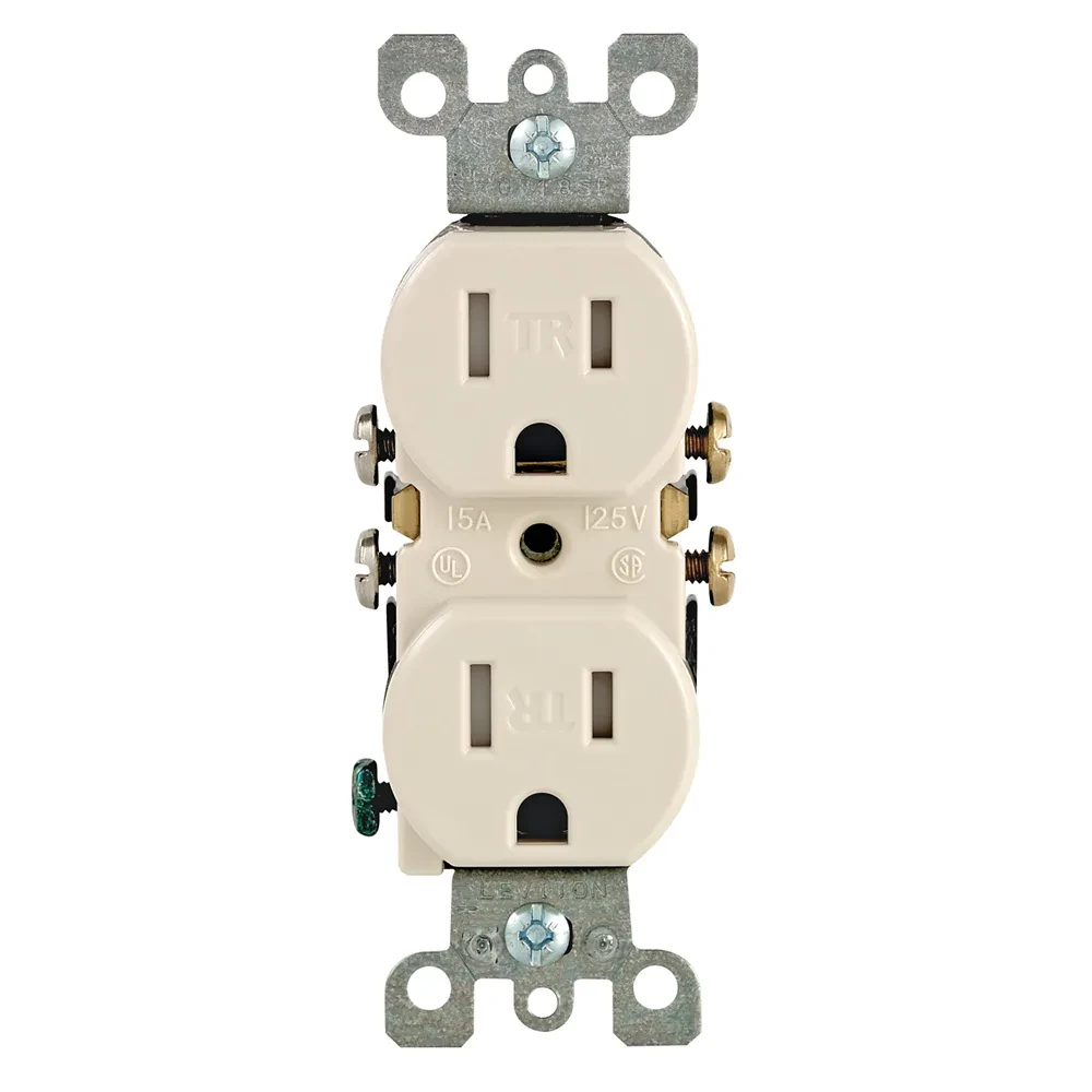 15 Amp, 125 Volt, NEMA 5-15R, 2P, 3W, Duplex Receptacle, Tamper Resistant, Straight Blade, Residential Grade, Grounding, All Screws Backed Out, With Ears, Quickwire Push-In & Side...