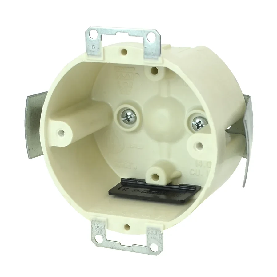 14.0 Cu. In. 3.5" dia. round fixture support (15 lbs.) box for use with nonmetallic sheathed cable - Machine tapped fixture holes, rigid hard box construction, no distortion with h...