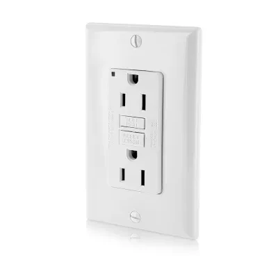 15 Amp, 125 Volt Receptacle/Outlet, 20 Amp Feed-Through, Self-test SmartLock Pro Slim GFCI, monochromatic, back and side wired, nylon wallplate/faceplate and self grounding clip in...