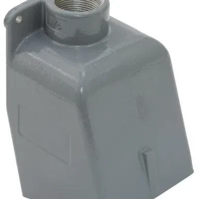 Heavy Duty Products, IEC Pin and Sleeve Devices, Industrial Grade, Accessory, Back Box, For 60A 1 1/2" NPT Hub, Angled, Mounting Screws Included, Gray Cast Aluminum