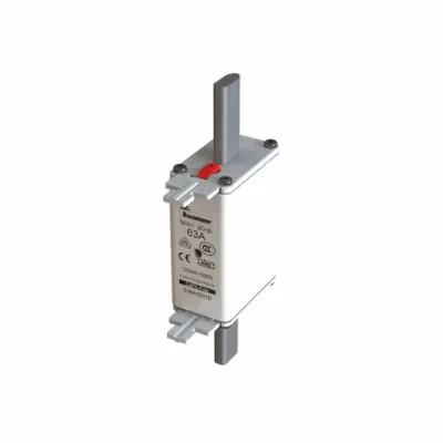 Eaton Bussmann series low voltage NH Fuse, Live gripping lug, 500V, 63A, 120 kAIC, Combination fuse status indicator, fuse, Blade end connection, Class C gL/gG, Square-body with kn...