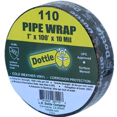 Pipe Wrap, Polyvinyl Chloride material, 100 ft. length, 1 in. width, 10 mil. thickness, Rubber Resin backing material