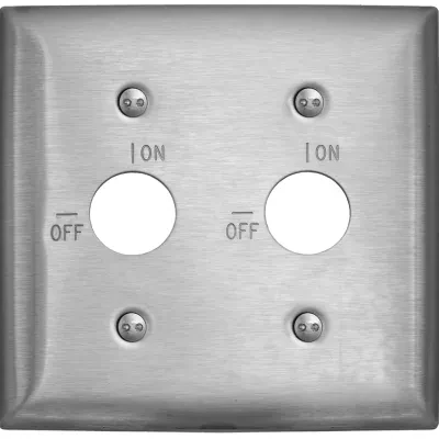 WALLPLATE, 2-G, RKL, ENG ON/OFF, SS,BR