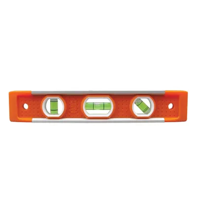 Torpedo Level, 3 Vial, 9-Inch, Level's high-visibility orange body is easy to see on conduit and at the jobsite