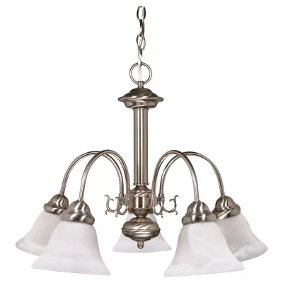 Ballerina - 5 Light - 24 - Chandelier - w/ Alabaster Glass Bell Shades - Brushed Nickel