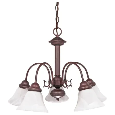 Ballerina - 5 Light - 24 - Chandelier - w/ Alabaster Glass Bell Shades - Old Bronze
