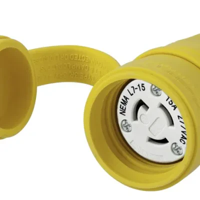 Watertight Devices, Locking Devices, Elastomeric, Female Connector Body, 15A 277V AC, 2-Pole 3-Wire Grounding, L7-15R, Screw Terminal, Yellow, Water/Dust-Tight Housing