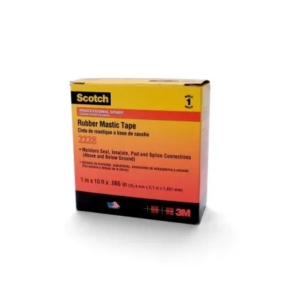 Scotch® Tape 2228 is a 65 mil thick, premium grade, highly conformable tape used to insulate, pad and seal bus bar and splice connections. It withstands temperatures up to 194 °F (...