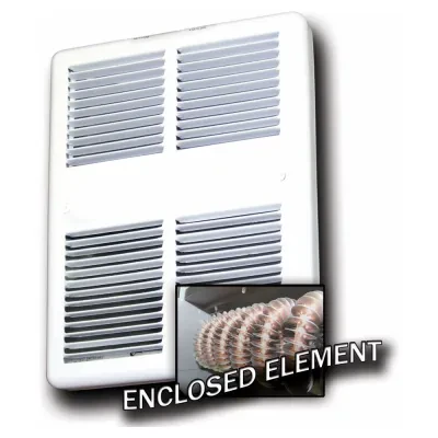 Midsized Fan Forced Wall Heater, 1 PH, 2000/1500 WTT, 240/208 V, Wall Mounting, Steel Housing Material, Dimensions- 9-1/4 Width X 12-1/8 Height X 3-5/8 Depth IN, BTU Rating- 6826/5...