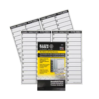Wire Markers, Household Electric Panel w/Directory, Contains common labels such as Bedroom, Bathroom, Kitchen, etc