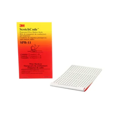 3M™ ScotchCode™ Pre-Printed Wire Marker Books SPB contain printed vinyl coated cloth wire and terminal markers withclearly printed letters, numbers and industry-standard legends.