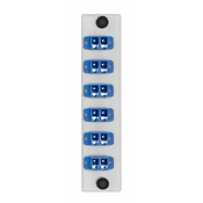 LGX 6-pk Plt w/LC Dplx Adptrs (blue),  Zirc Crm Slv, 12 Fibers, White