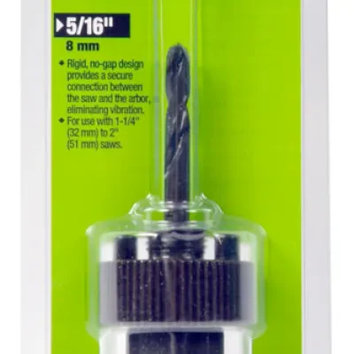 Shank Arbor with High-Speed Steel Pilot Drill Bit in Clamshell.  5/16" shank, 3/8" minimum chuck size.  Use with 1-1/4" - 2" Hole Saws.  The best arbor in the industry ensures a so...