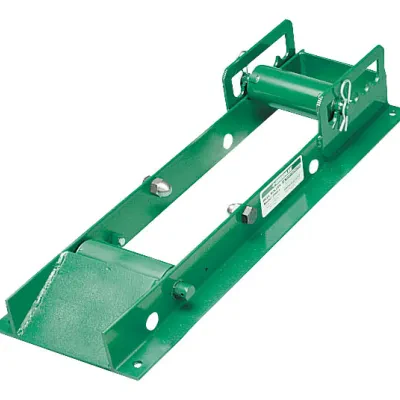 Heavy-duty welded steel construction.     Built-in loading ramps.     Adjustable to various reelwidths and diameters. (21 IN dia. min.).     Roller locks for unloading.     Side ba...