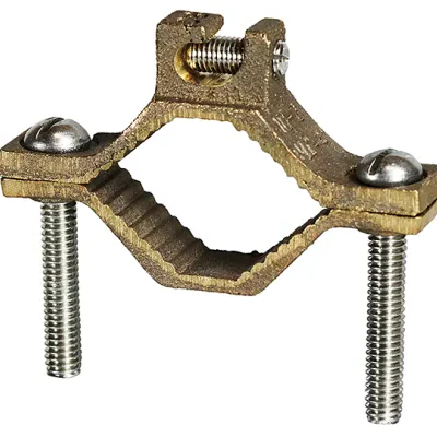 Bare Ground Clamp, 10 SOL to 2 STR conductor size, Bronze material, 1-1/4 to 2 in. pipe size, Direct Burial Lay in Feature
