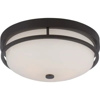 Neval 2 Light Flush Fixture with Satin White Glass Sudbury Bronze