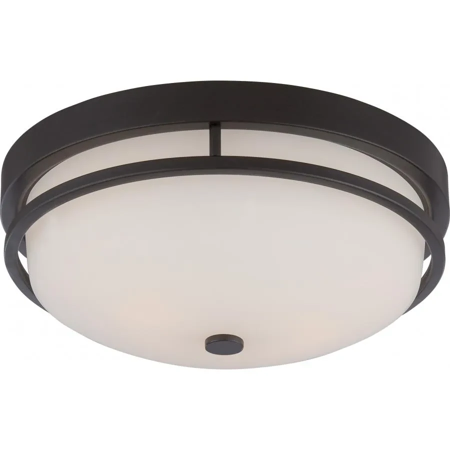 Neval 2 Light Flush Fixture with Satin White Glass Sudbury Bronze