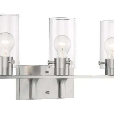Sommerset 3-Light Vanity Fixture - Brushed Nickel Finish with Clear Glass