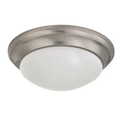 2 Light 14 Flush Mount Twist & Lock w/ Frosted White Glass - Brushed Nickel
